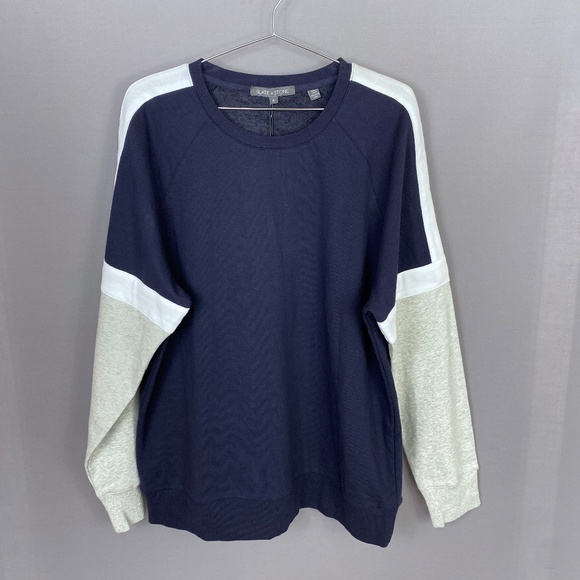 Slate & Stone Mens Brett Raglan Sweatshirt in Navy Light Grey Colorblock… - Picture 2 of 8